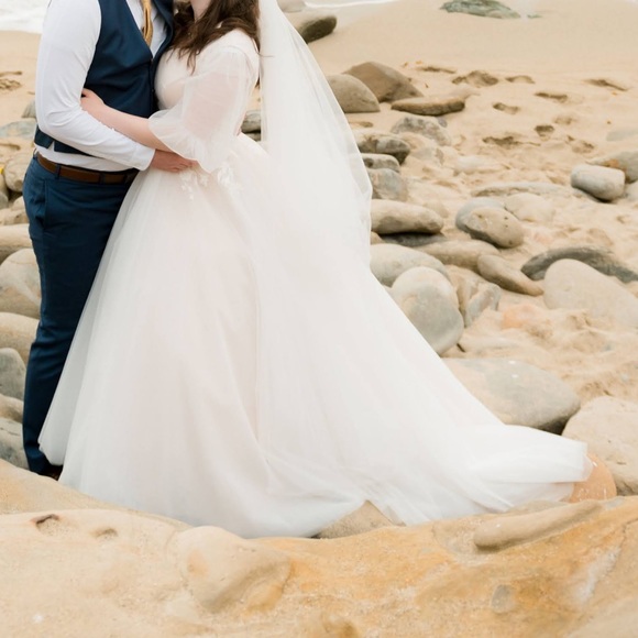 Custom Wedding Dress! Soft Blush w/Tulle Overlay, Sleeve (modest, LDS) - Picture 9 of 14